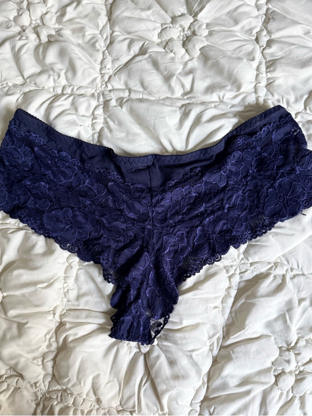 Ladies Midnight blue Lace Cheeky Bikini Thong Panties womens